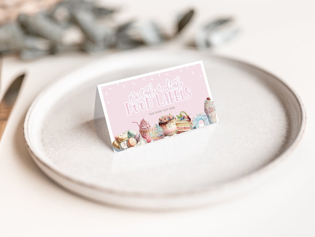 Sweet Editable Place Cards & Food Labels, Two Sweet Birthday Food Cards