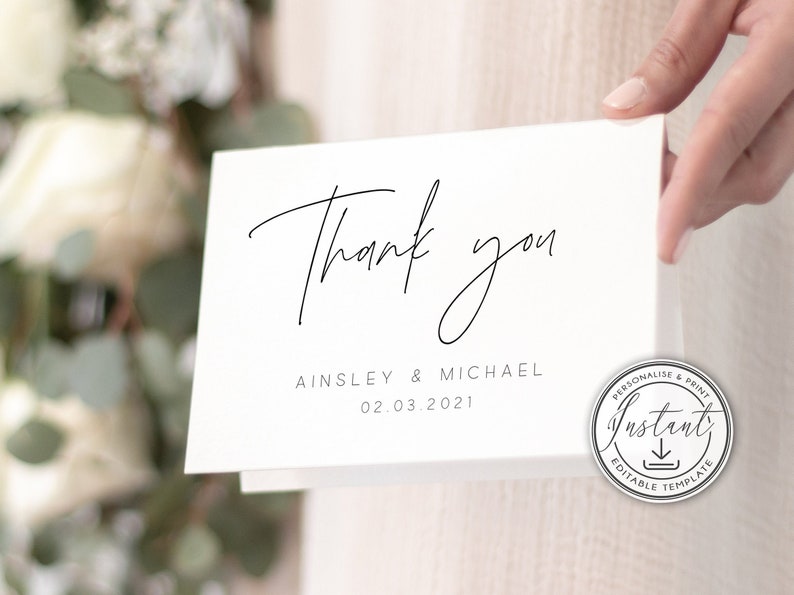 Minimalist Thank You Folded Card Editable Template Printable Thank You Card BD108 Modern Wedding Thank You Note Instant Download