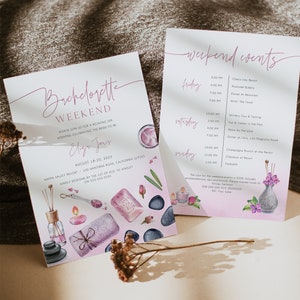 Bachelorette Spa Weekend Invitation with Itinerary Editable Template, Girls Spa Party Invite, Spa Bachelorette Weekend, Printable, BD168