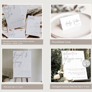 Minimalist Wedding Bundle, Modern Wedding Template Bundle, DIY Wedding Download, Simple Black & White, Printable Invitation Bundle, BD108 image 2