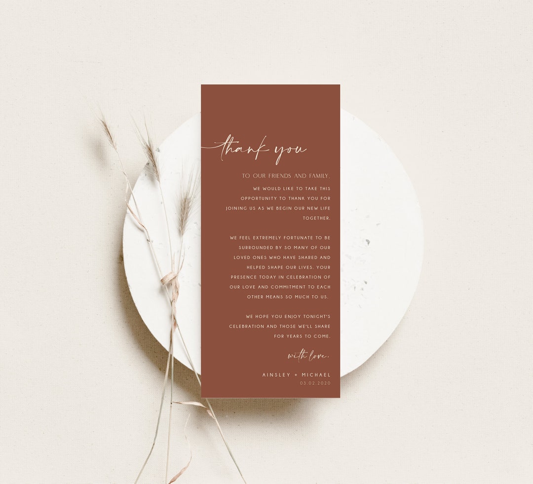 Terracotta Wedding Thank You Note Template, Burnt Orange Wedding Place ...