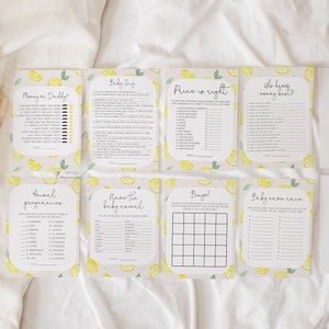 8 Lemon Baby Shower Games Bundle, Citrus Baby Shower Game Templates, Printable Baby Shower Games, Lemon Baby Shower, BD174