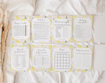 8 Lemon Baby Shower Games Bundle, Citrus Baby Shower Game Templates, Printable Baby Shower Games, Lemon Baby Shower, BD174