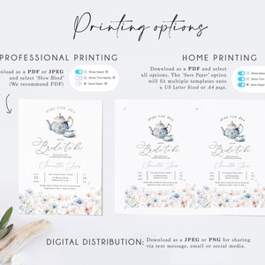 Dusty Blue Tea Party Bridal Shower Invitation, Blue Wildflower Tea Party Editable Invite, Modern Floral Tea for the Bride-to-be, BD205 image 6