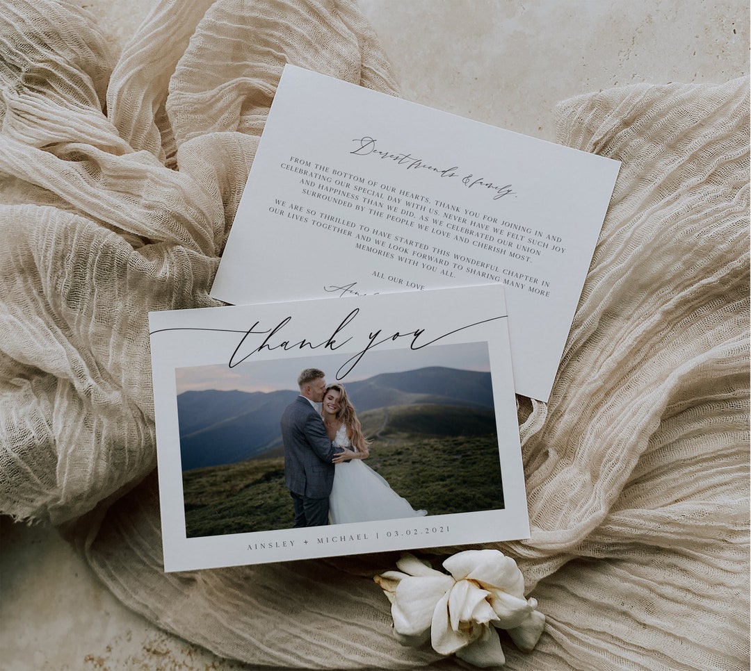 Minimalist Photo Thank You Wedding Card, Editable Template, Minimal ...