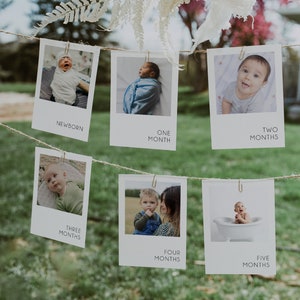 Bannière minimaliste de photo d'anniversaire de première année, photos modernes d'anniversaire de 1ère année, 1ère année de bébé, cartes d'étape mensuelles imprimables, simple, #5