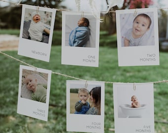 Minimalist First Year Birthday Photo Banner, Modern 1st Year Birthday Photos, Baby's 1st Year, Printable Monthly Milestone Cards, Simple, #5