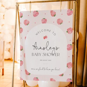Strawberry Baby Shower Welcome Sign Template, Berry Sweet Baby Editable Welcome Signage, Printable Welcome Sign, Fruit Baby Shower, BD171 image 2