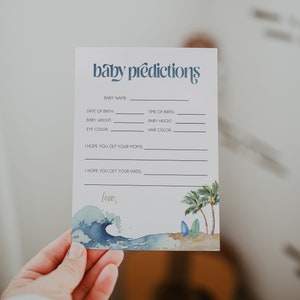 Baby Predictions Card Template, Surf Beach Baby Shower, Ocean Baby Shower Editable Game, Printable Game Card, Summer Baby Shower, BD160