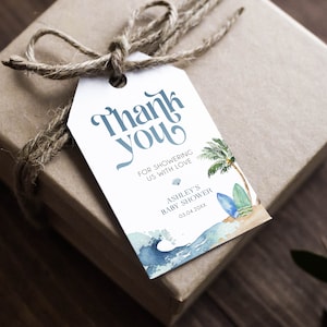 Ocean & Surf Thank You Gift Tag Template, Beach Baby Shower Favors, Printable Favors, Surf Themed Baby Shower Gift Tag, Beach Party, BD160 image 2