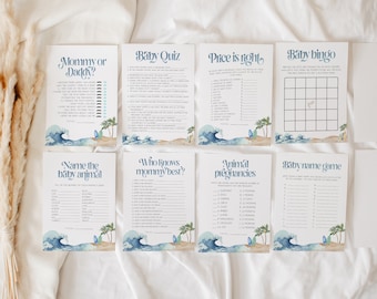 Surf Beach Baby Shower Games, Editable Templates (Digital Download) BD160