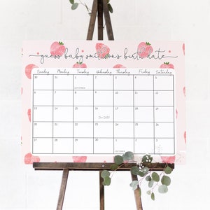 Puede incluir: Un calendario blanco con un patr&oacute;n de melocot&oacute;n y el texto "guess baby smithson's birth date". El calendario est&aacute; configurado para septiembre y octubre con los d&iacute;as de la semana etiquetados en ingl&eacute;s.
