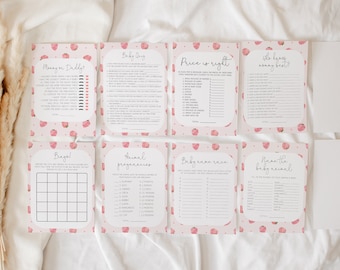 Strawberry Baby Shower Games Bundle, Berry Sweet Baby Shower Game Templates, Printable Baby Shower Games, Strawberry Baby Shower, BD171