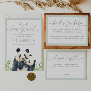 Panda Bear Baby Shower Invitation Set, We Can Bearly Wait Baby Shower Invitation Suite, Instant Download, Printable Panda Bear Invite, BD144