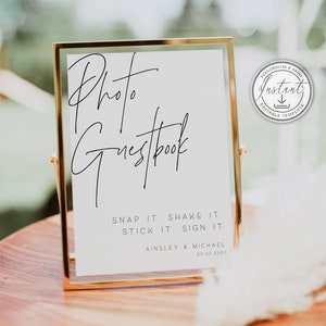 Minimalist Photo Guestbook Wedding Sign, Modern Wedding Signage, Instant Download, Printable Sign, Editable Template, Minimal - BD108