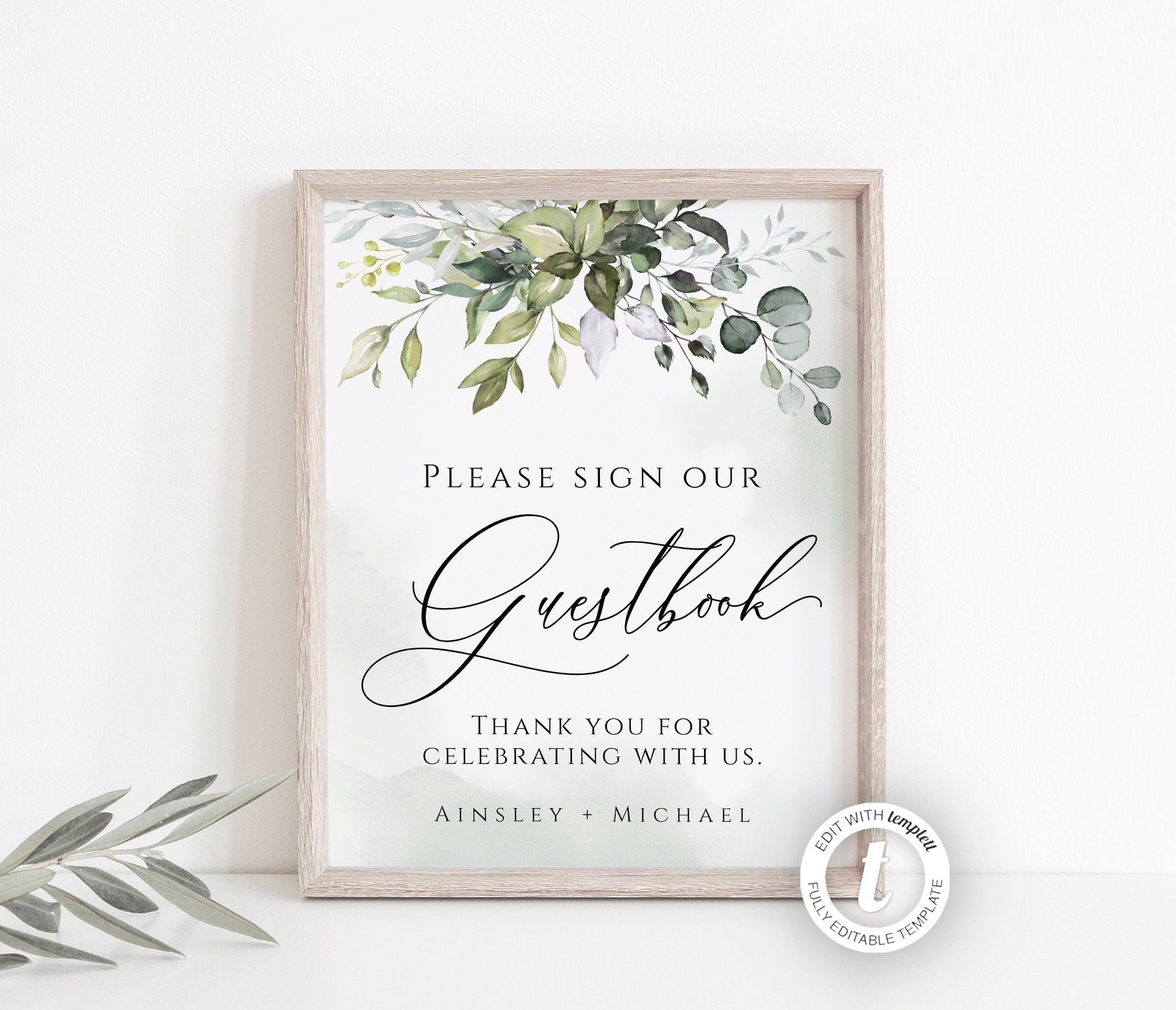Wedding Guestbook Sign Template Editable Sign Greenery Etsy