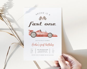 Fast ONE Birthday Invitation Editable, Red Race Car First Birthday Party Invitation, Little Racer Printable Invite, 1st Bday, Evite BD159