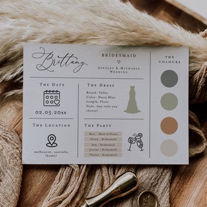 Tarjeta de información para dama de honor, tarjeta minimalista para la fiesta nupcial, tarjeta de propuesta personalizada, tarjeta infográfica para dama de honor, imprimible n.° 1