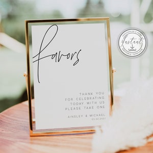 Minimalist Favors Wedding Sign, Modern Wedding Favours Signage, Instant Download, Printable Sign, Editable Template, Minimal - BD108