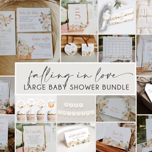 Falling in Love Baby Shower Invitation Bundle, Fall Baby Shower Editable Invitation Suite, Autumn Gender Neutral Baby Shower Printable BD114