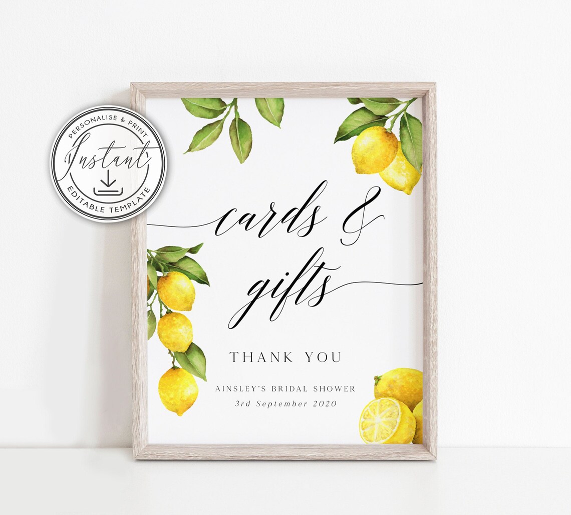 Lemon Cards &amp; Gifts Editable Sign template Watercolor Lemon | Etsy