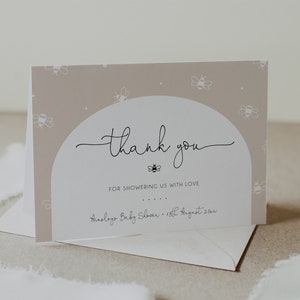Bee Thank You Card Template, Bee Baby Shower Thank You Card, Honey Bee Thank You Card, Printable Thank You Card, Editable Card, BD178