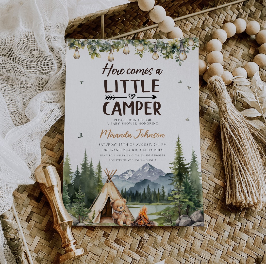 Little Camper Baby Shower Invitation Template, Camp Themed Baby Shower