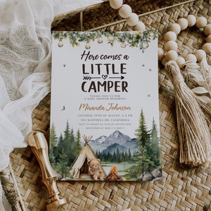 Little Camper Baby Shower Invitation Template, Camp themed Baby Shower Invite, Mountain Baby Shower, Adventure Shower Invite Printable BD196