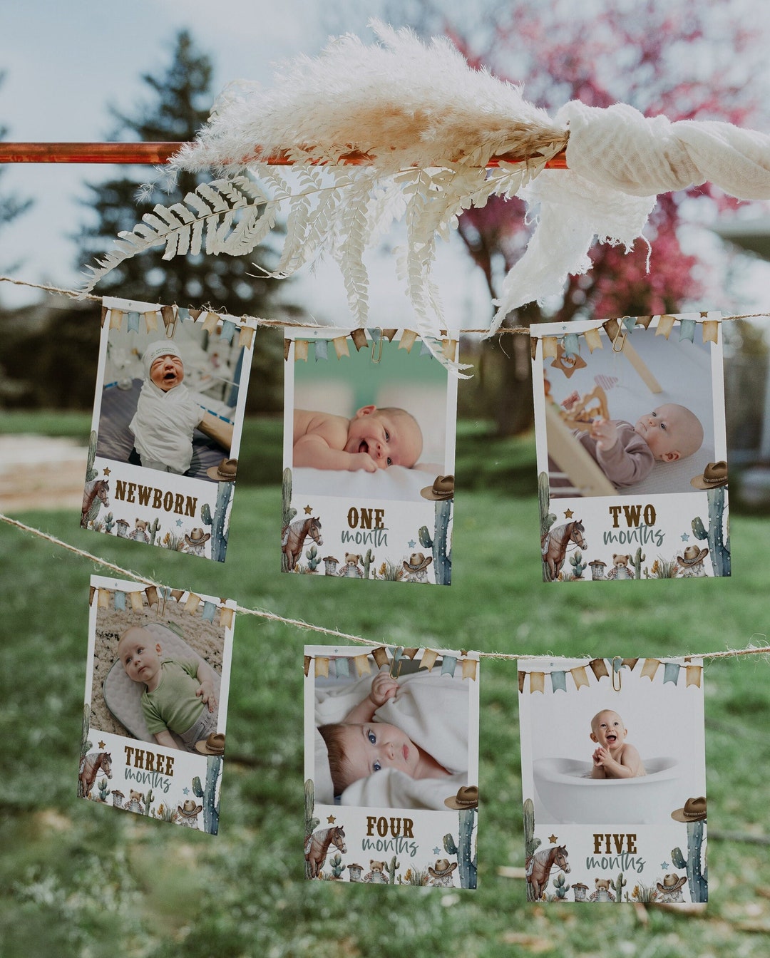 First Year Rodeo Frame First Rodeo First Year Birthday Photo Banner, Cowboy Western 1st Year ...