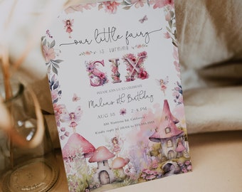 Fairy 6th Birthday Party Editable Invitation, Our Little Fairy Sixth Birthday Invite, Girls 6th Birthday Printable Fairy Invite, BD189