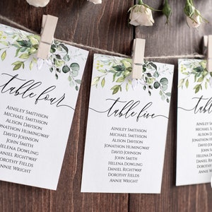 Greenery Wedding Seating Chart Template, Rustic, Editable Seating Cards, Wedding Seating Plan, Instant Download, Eucalyptus, Watercolor BD44