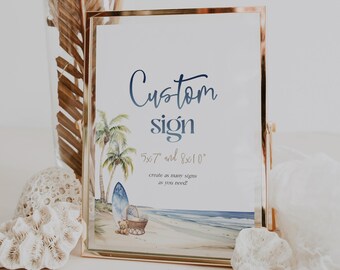 Beach Custom Sign Editable Sign, Summer Baby Shower Editable Template, Surf Baby Shower Signage, Printable Sign, Surf themed shower, BD215