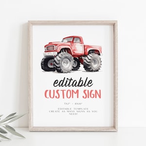 Editable Monster Truck Sign Template, Monster Truck Editable Sign, Monster Truck Birthday Decor, Monster Truck Printable Party Signage BD199
