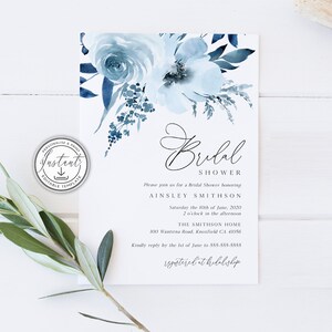 Dusty Blue Bridal Shower Editable Invitation Template, Blue Floral ...