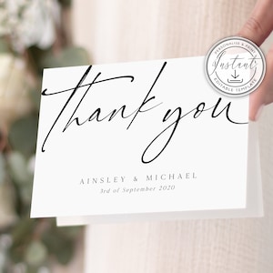 Tarjeta de agradecimiento minimalista para boda, plantilla editable, descarga instantánea, tarjeta imprimible, plegable, carta de agradecimiento - BD76