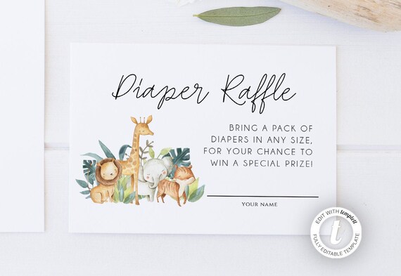 Safari Diaper Raffle Editable Template Baby Shower Card - Etsy