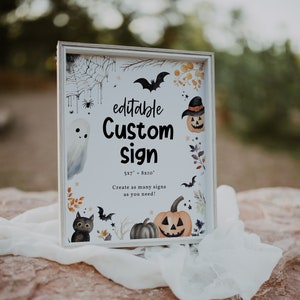 Halloween Editable Custom Sign Template, Halloween Baby Shower Sign, Spooky Baby Shower Decor, Printable Sign, A Little Boo Baby, BD193