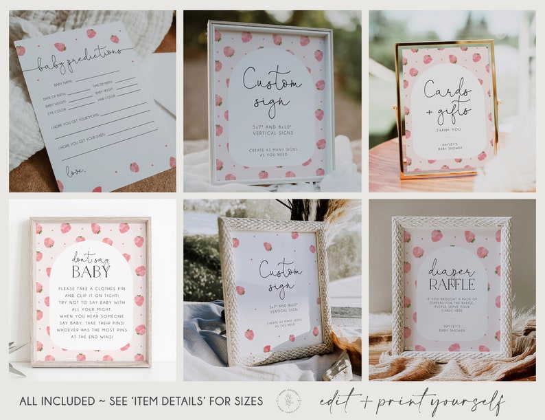 Strawberry Baby Shower Invitation Suite, Berry Sweet Baby on the Way Invitation Large Bundle, Berry Sweet Invite, Printable Invite, BD171 image 5