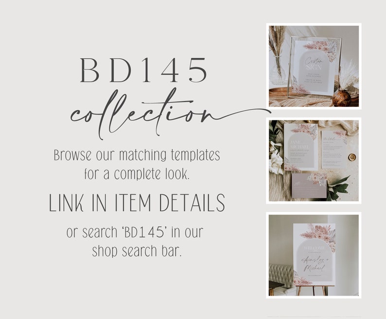 Boho Beige Arch Bridal Shower Invite, Floral Arch Editable Invitation, Instant Download, Fan Palms, Blush Florals, Printable Invite, BD145 image 8