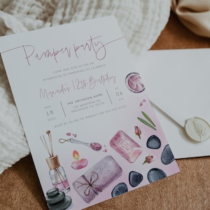Girls Pamper Party Invitation Template, Spa Party Birthday Editable Invitation, Girls Birthday Invitation, Download, Printable, Evite, BD168