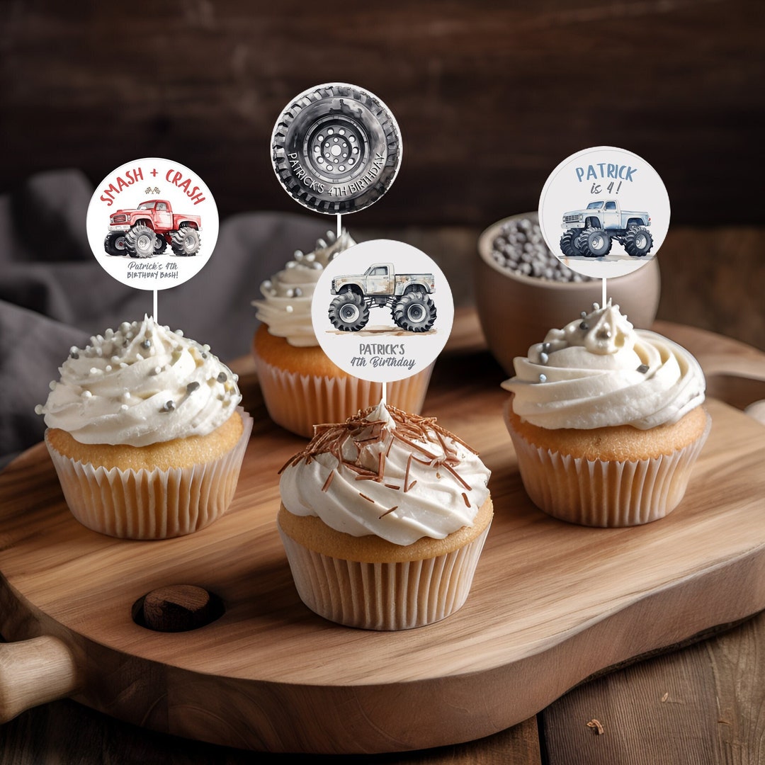 Editable Monster Truck Cupcake Toppers, Monster Truck Birthday Party ...