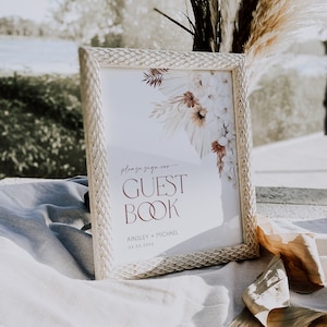 Boho Floral Guest Book Sign Template, Bohemian Wedding Guestbook Sign, Beige Floral & Terracotta Wedding Decor, Printable, Minimalist BD156