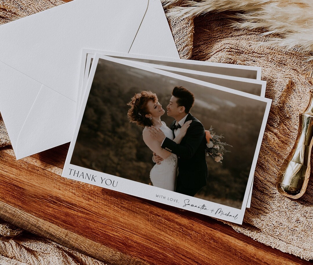 Minimalist Wedding Thank You Card With Photo, Printable Thank You Card ...