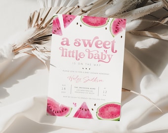 A Sweet Little Baby Invitation Template, Watermelon Baby Shower Invitation, Pink Baby Shower Editable Invite, Watermelon Theme, BD177