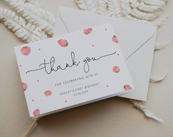 Strawberry Thank You Card Template, Berry First Birthday Thank You Card, Berry Sweet Baby Shower, Printable Thank You Card, BD171
