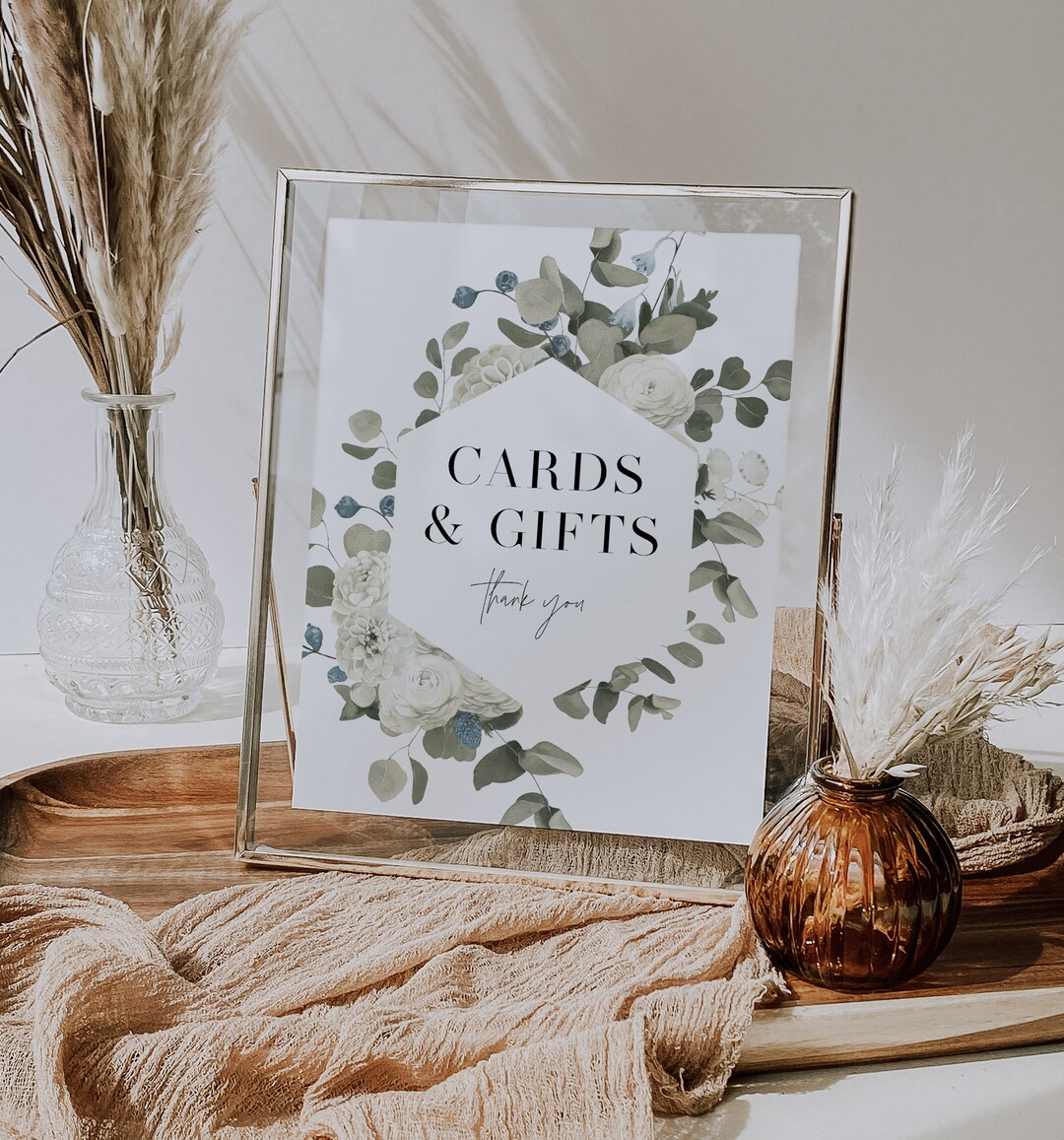 Rustic Greenery Cards &amp; Gifts Sign Template, Editable Sign, Modern ...