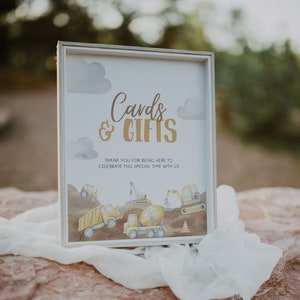 Cartes et cadeaux Modèle de plaque, enseigne modifiable bébé en construction, baby shower de camion, enseigne imprimable, baby shower de pelle de camions, BD126