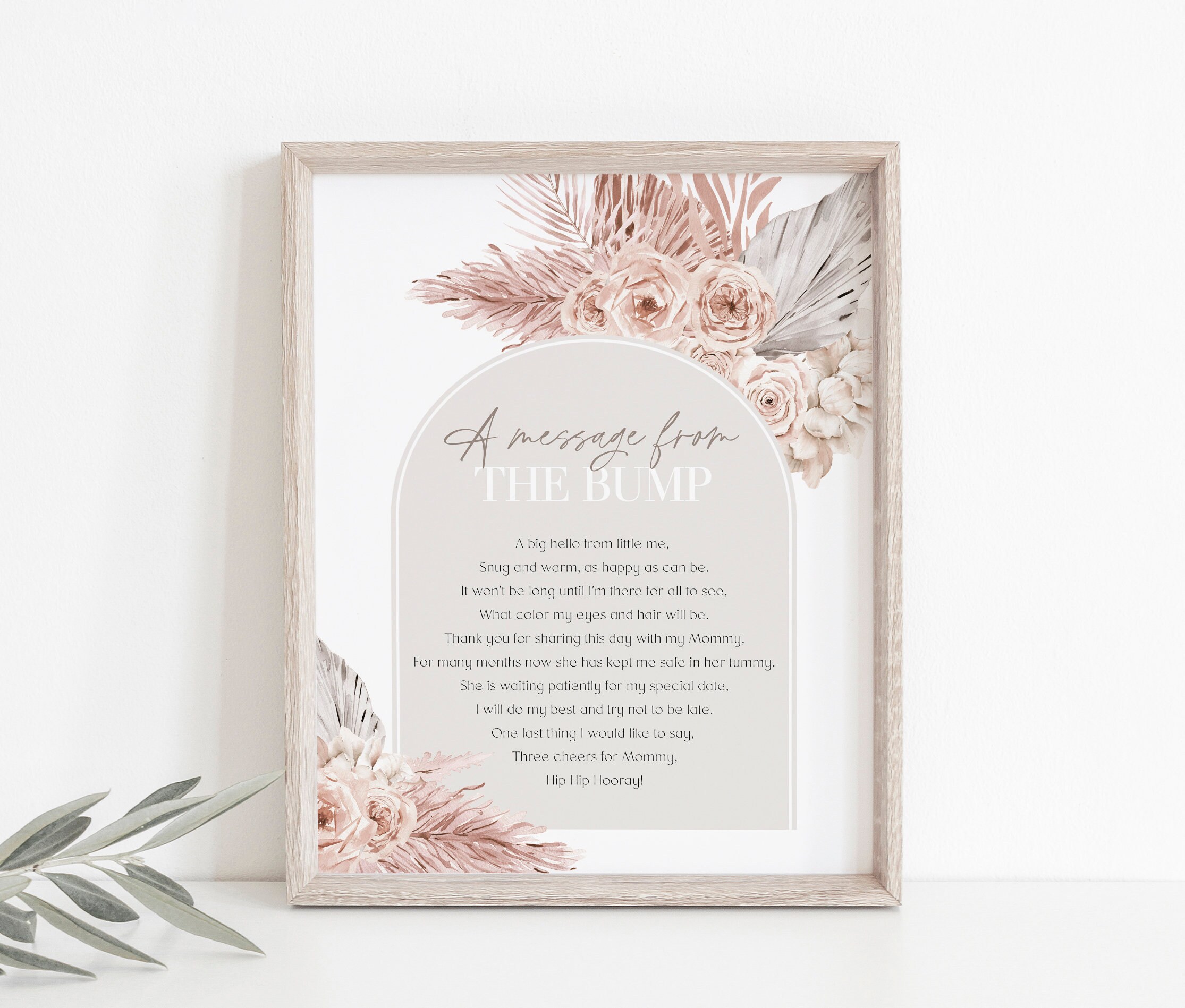 Boho Arch Message From the Bump Baby Shower Sign, Beige + Blush Floral ...