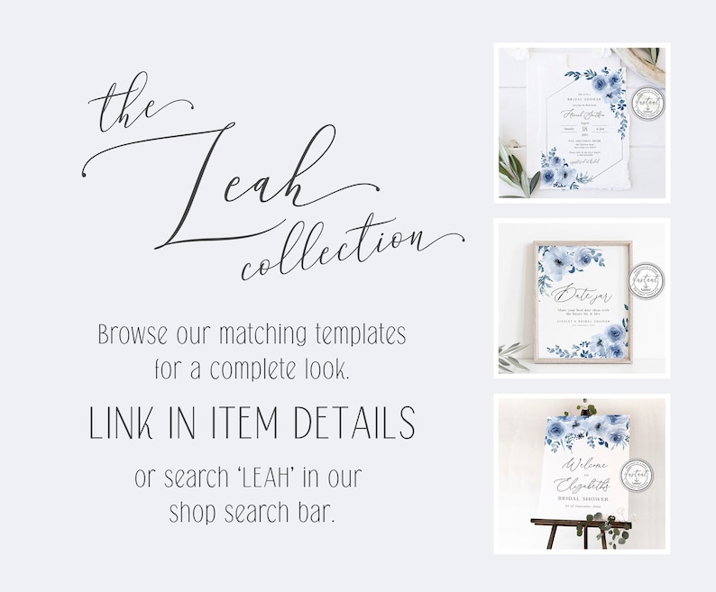 Blue Floral Bridal Shower Signs Rustic Bridal Shower Editable Sign Dusty Blue Advice Sign Template Printable Sign Instant Download- BD93