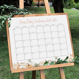 Pumpkin Due Date Calender Sign Template, Fall Guess Baby&#39;s Birth date Game, Autumn Baby Shower, Baby Calendar Game, Printable Sign, BD114